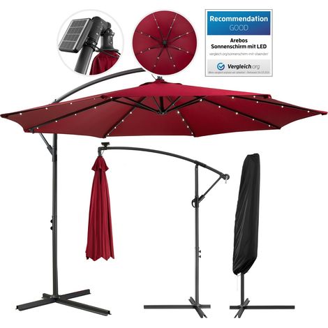 AREBOS Sombrilla Ø 300cm - Parasol Excéntrico de Jardín - con LED - Sombrilla Metálica para Terraza - Rojo