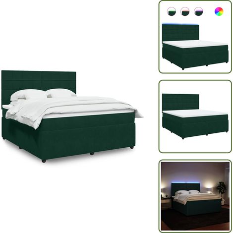 Testiera regolabile - vidaXL Giroletto a Molle con Materasso Verde Scuro 180x200 cm Velluto - Letto con materasso