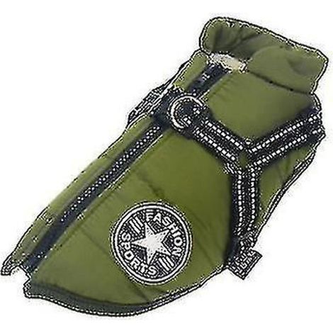 1 Veste chien imperméable avec harnais réfléchissant, polaire chaude hiver, taille XXL verte pour grand chien (1/5)