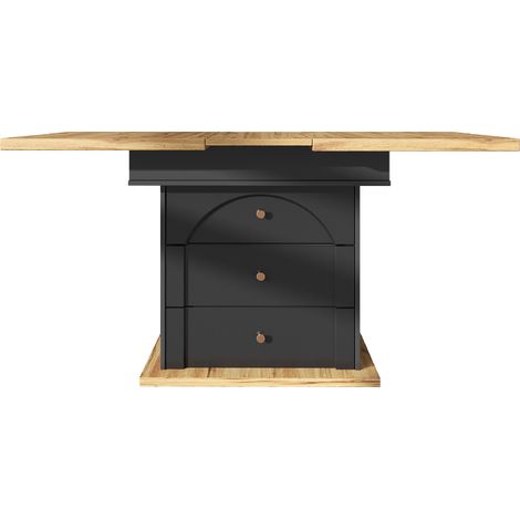 Mesa de cocina extensible 110-140x80 cm en MDF y metal, negra, para 4-6 personas (1/5)