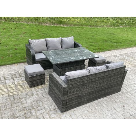 Fimous Outdoor Rotin Meubles De Jardin Canapé Ensemble Table À Manger Hauteur Réglable Table Élévatrice Salon Canapé Petit Tabouret 8 Places (1/3)