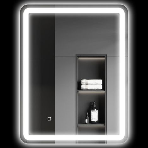 Éclairage Dimmable 3 Couleurs et Anti-Buée Reflet Net Miroir Salle de Bain LED 60x80 cm pour Maquillage et Soins (1/5)