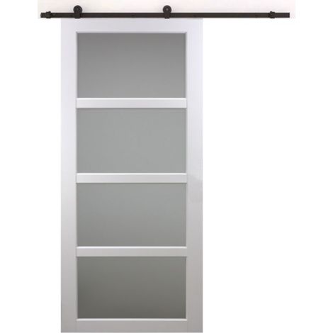 Puerta corredera Tana blanca con cristal H204 x L93 cm, riel con ruedas para GD MENUISERIES