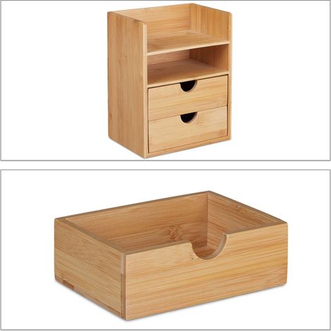 Pratico organizer da scrivania con 2 cassetti, contenitore estetico 40 x 30 x 15 cm in bambù naturale 130010884