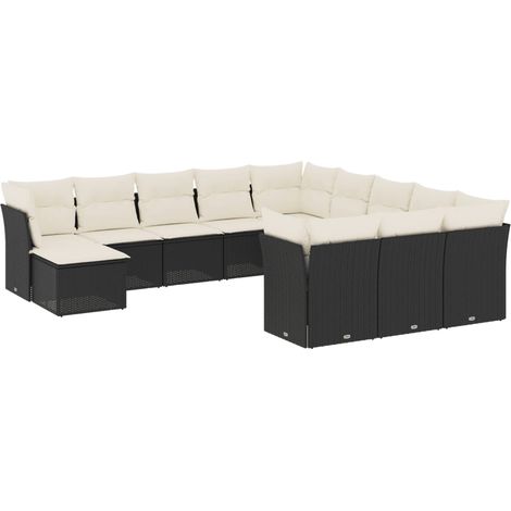 Salon de jardin 12 pcs avec coussins noir résine tressée (1/3)