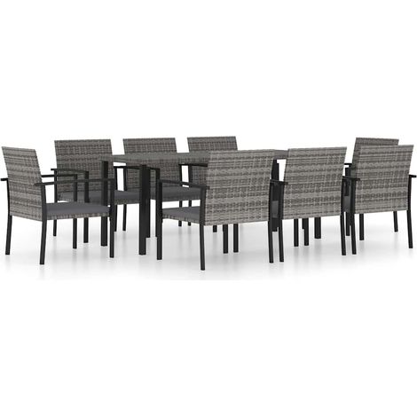 Maison Exclusive - 9-tlg. Garten-Essgruppe Poly Rattan Grau