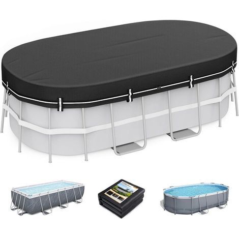 Bache Piscine rectangulaire pour 380 x 290 cm Bâche 4 Saisons Hors Sol résistante au Chlore & aux UV de Protection rectagle Ovale Noir (Rectangulaire) (1/5)