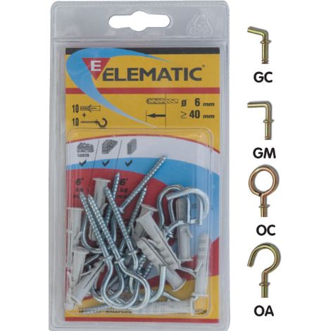 cf 10 ancrages Elematic EB / GC Bouchon en nylon 6x30 mm avec vis A  crochet