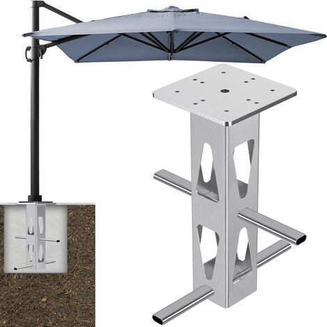 Base de Parasol de Terrasse, Support Parasol Balcon Ancrage Universel pour Parasol Plaque de Fixation au Sol pour Poteau Cantilever Déporté avec 2Tubes pour Cour ou Balcon (1/5)