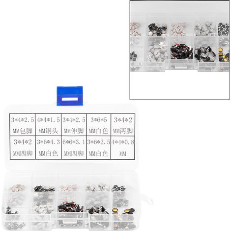 250 Boutons-Poussoirs Tactiles Micro Switch pour Télécommande Voiture avec Boîte de Rangement (1/5)