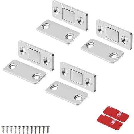 4 aimants ultra-fins et invisibles pour portes de placard, aimants autocollants pour tiroirs de placards de cuisine, aimants argentés pour serrures de porte (1/5)
