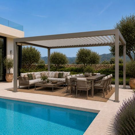 Pergola Bioclimatique Aluminium Autoportante Gris 5x3,5 Manuelle S ORIAL France (1/5)
