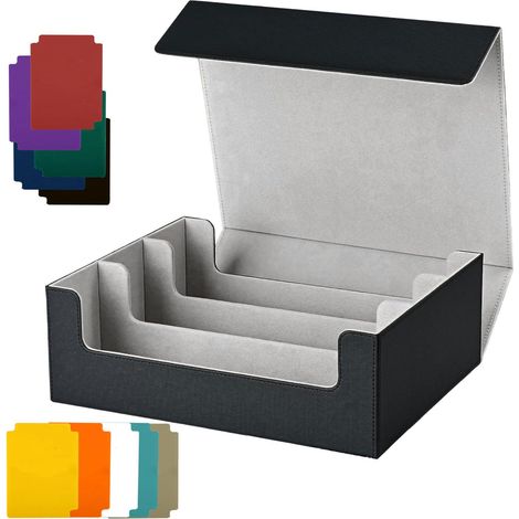 Deck Box, Boîte de Rangement pour Cartes à Collectionner, 29 x 24 x 10,5 cm, Boite avec 10 Séparateurs Compatibles, Deck Box 1800+ Boîte à Cartes, pour Cartes Magic (Noir et Gris) (1/5)