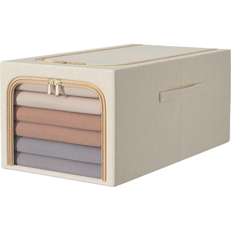 Boîte de rangement pour vêtements grande capacité - pour ranger de grandes couettes et vêtements, 1 pièce, 47×35×30cm, beige. (1/5)