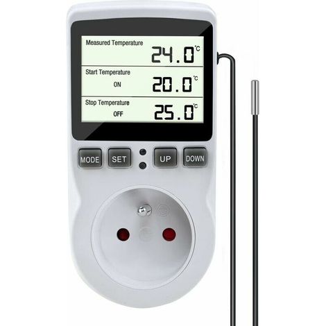 Prise Thermostat, Regulateur de Temperature, Chauffage Refroidissement Thermostat, Regulateur Numérique Thermostat avec Sonde, LCD Prise Contrôleur de Température pour Terrarium Aquarium Serre (1/5)