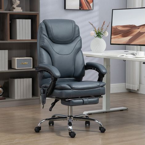 Silla de taller de masaje con 6 puntos de vibración cónicos, PU, reposapiés, silla de escritorio, 67x67x121 cm, gris