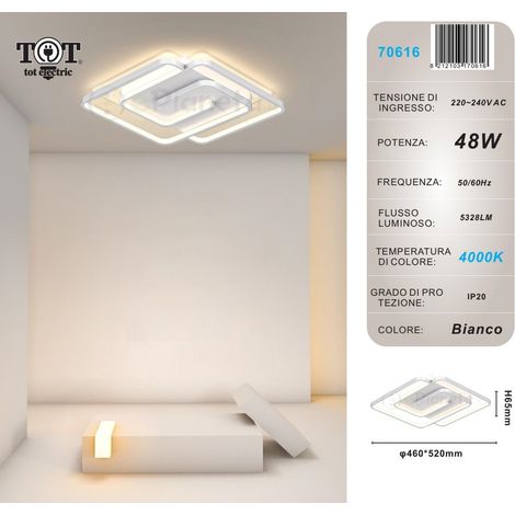 Plafoniera led 48w quadrata spirale vortice bianco lampadario da soffitto moderno luce bianco naturale Naturale