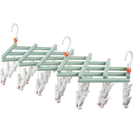 Pratico appendiabiti pieghevole con clip, 29 clip, verde