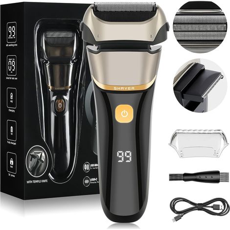 Electric Shaver For Men, Electric Shaver Dry And Wet Shaving, IPX6 Waterproof Charging Type C Wireless Grid Shaver Beard Trimmer Power Display Led Screen (1/5)