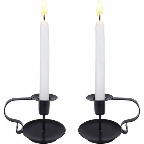 Bougeoirs Détenteur, Chandelier Vintage en Fer Forge Chamberstick avec Poignée pour Dîner Table et Pièces Maîtresses Saint-Valentin, Noël, Halloween, la Décoration de Mariage, 2 Pièces (1/5)