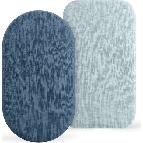 Lot de 2 draps-housses cododo pour lit bébé, 100 % mousseline de coton, pour poussette, lit parapluie et berceau, 6 coloris : bleu foncé + bleu clair, 82 x 41 cm (1/5)