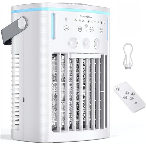 Mini climatiseur 1000ml ventilateur brumisateur USB 8h minuterie LED télécommandeBlanc (1/5)