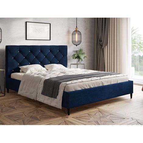 Lit capitonné avec tête de lit 180x200 velours bleu Tril (1/5)