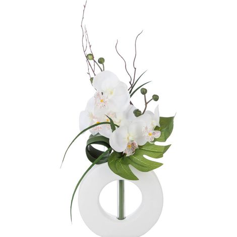 Künstliches Orchideenarrangement - Keramikvase - weiß H44 cm