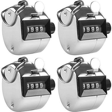 Compteurs manuels à 4 chiffres, lot de 4 numérateurs manuels mécaniques avec anneau porte-doigts - Argent