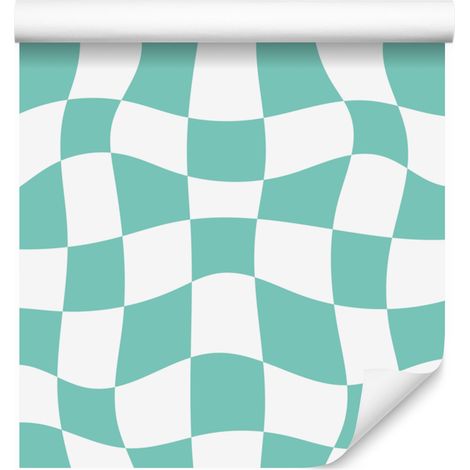 Papier peint à damier décontracté blanc, bleu marine et menthe 50x1000 cm (1/5)
