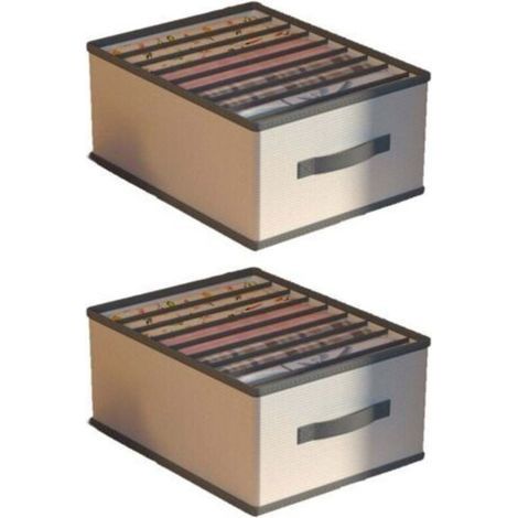 Panier de rangement pliable 2 pièces, boîte de rangement pour vêtements, organisateur de vêtements, grande taille 9 compartiments, gris beige (1/4)