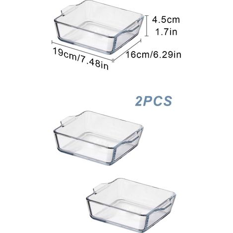 MINZHI Lot de 2 mini plats à four en verre transparent - Capacité : 0,8 l - Plat à four carré - Pour four, micro-ondes et lave-vaisselle (1/4)