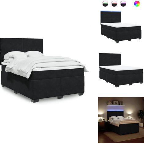 Boxspringbett mit Matratze Schwarz 140x200 cm Samt - Boxspringbett - Doppelbett - Samtbett - Led Beleuchtung - Höhenverstellbares Kopfteil (1/5)