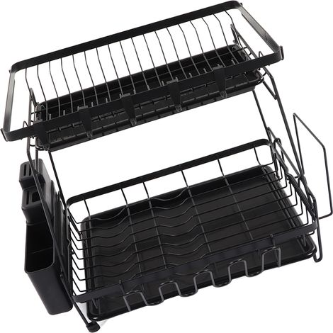 Égouttoir à vaisselle à 2 niveaux avec bac de séchage, antirouille, amovible, en acier au carbone, pour plan de travail de cuisine (1/5)