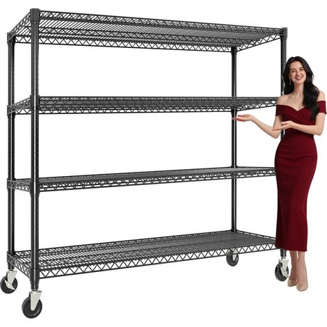 Étagère de rangement en métal sur roulettes verrouillables - étagères réglables - montage sans outils - garage atelier garde - 4 niveaux - Largeur 45