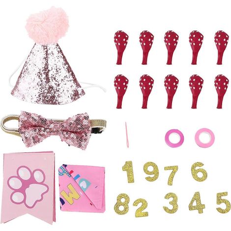 Hunde-Party-Set mit Schal, Wimpeln, Halsband und Hut für den Geburtstag Ihres Haustieres (1/5)