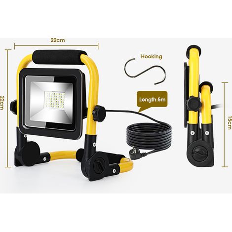 Projecteur LED portable étanche IP65, câble d'alimentation de 5 m, éclairage de secours sur pied (1/5)