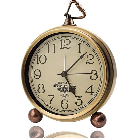 Horloge de Table dorée rétro Vintage silencieuse à Piles Mouvement à Quartz Verre HD pour Chambre à Coucher, Salon, décoration intérieure pour Enfants (Arabe) (1/5)