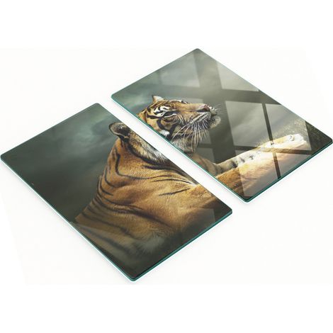 Planches décoratives multifonctionnelles de cuisine en verre trempé, motif tigre, 2 x 30 x 52 cm (1/5)