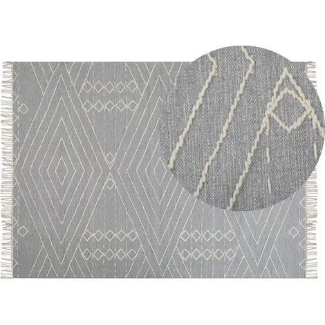 Alfombra de algodón gris claro blanco crema 140 x 200 cm geométrico Khenifra