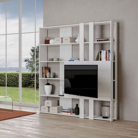 Bibliothèque Ouverte Kato M Avec Panneau Meuble Tv En Frêne Blanc (1/3)