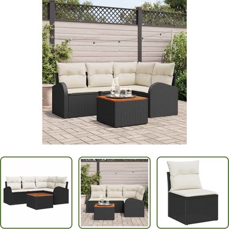 Gartentisch - Gartensofa-set mit Speicher 5 pcs Schwarz und Creme Poly-Rattan (1/5)