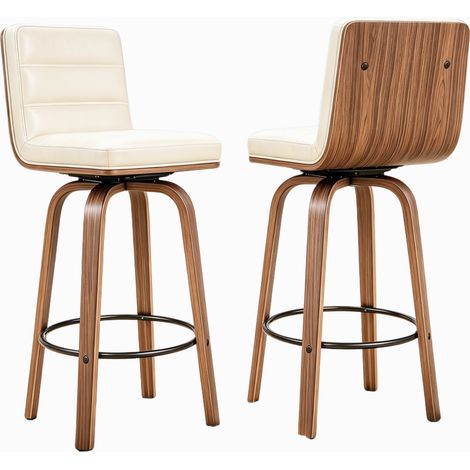 Tabouret de bar pivotant avec assise en cuir PU et pieds en bois courbés pour cuisine et bar (1/5)