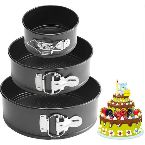 3PCS Moule à Gâteau(4"/ 7" / 9"), Moule a Gateau Rond 3 Étages, Moulle à Gâteau Rond Noir en Acier au Carbone, Moule à Gâteau à Charnière pour Faire Gâteaux/ Pizzas/ Pain (11CM+18.5CM+22.6CM)