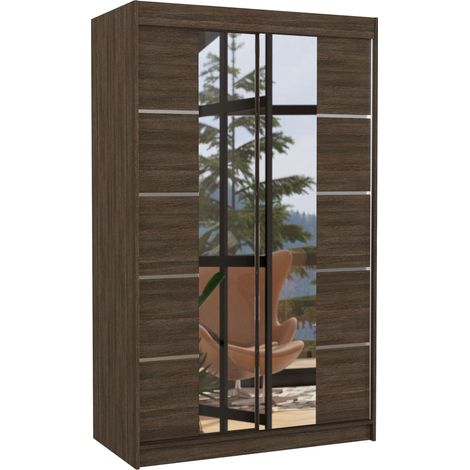 Petite armoire design de chambre à coucher 2 portes coulissantes marron et miroir Kinzo 120cm (1/5)