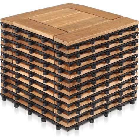 Jiubiaz Juego de baldosas para terraza de madera de 30 x 30 cm,baldosas para suelo de madera de acacia,revestimiento para suelo de baldosas de madera,baldosas clic marrones 11x