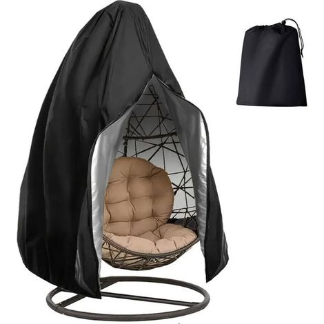 Housse de protection pour fauteuil suspendu et balancelle, Oxford 210D imperméable, résistante aux intempéries, coupe-vent et anti-UV, avec sac de rangement, noir (1/5)