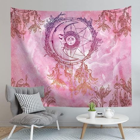 (150 x 200 cm, 59 x 79 Zoll) Wandteppich mit Sonne und Mond, Rosa, Astrologie Aes