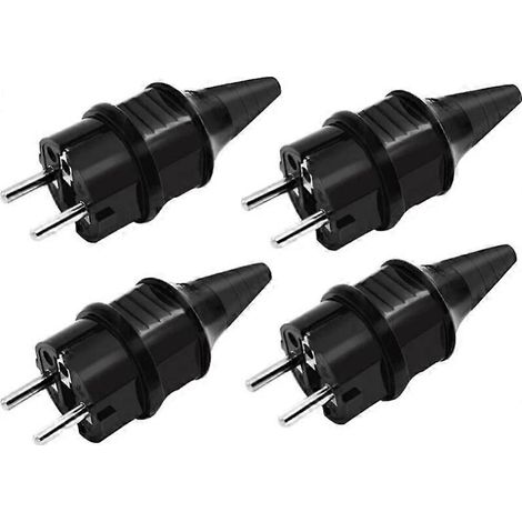 Lot de 4 prises et fiches électriques mâles de rechange, 4 fiches électriques avec contact de terre en caoutchouc (250 V/16 A), prises de courant étanches, noires (1/5)