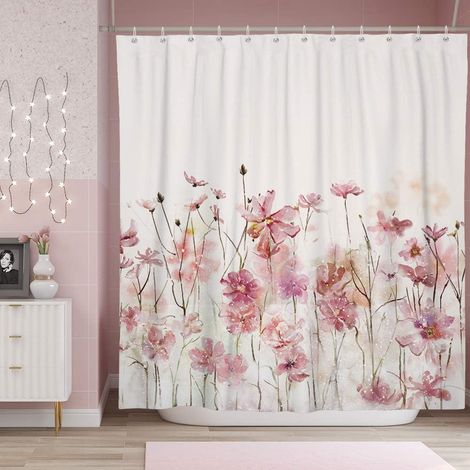 Duschvorhang-Set mit Rosenblumenmuster aus Polyestergewebe, waschbar